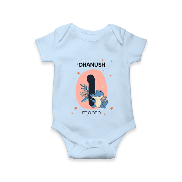 Baby Romper Birthday Outfit - 1st Month | Personalized Bodysuit | Cozy Cotton Fabric - BABY BLUE - New Born (Chest 14")