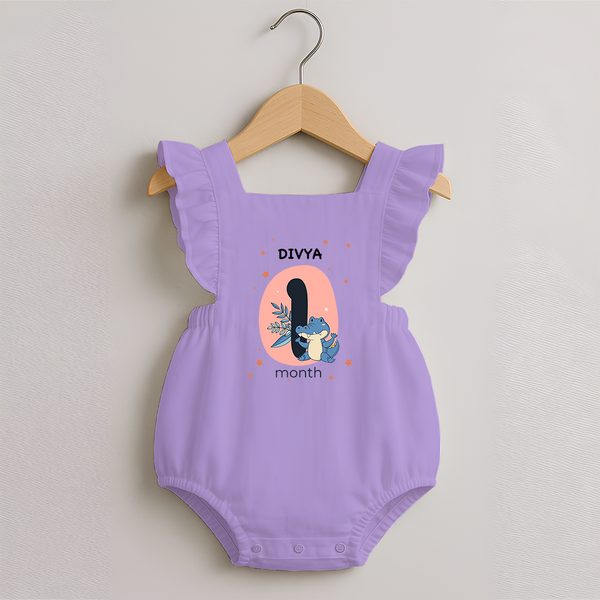 Baby Romper Frock Birthday Outfit - 1st Month | Personalized Romper Frock | Cozy Cotton Fabric - LILAC - 0 - 3 Months Old (Chest 19")