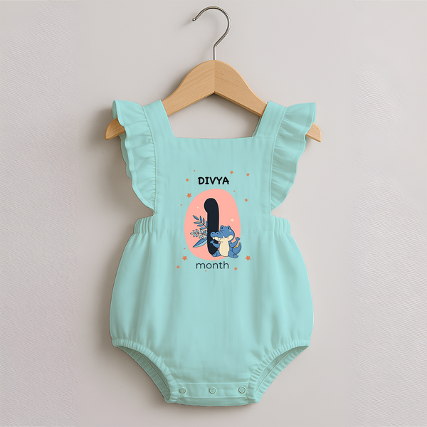 Baby Romper Frock Birthday Outfit - 1st Month | Personalized Romper Frock | Cozy Cotton Fabric - MINT GREEN - 0 - 3 Months Old (Chest 19")