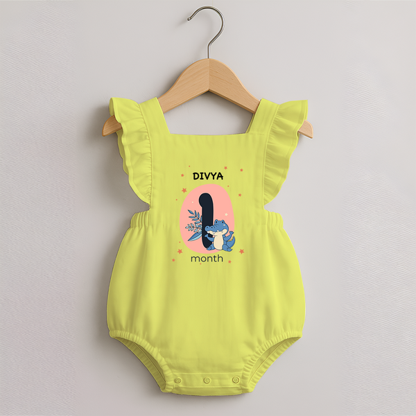 Baby Romper Frock Birthday Outfit - 1st Month | Personalized Romper Frock | Cozy Cotton Fabric - PASTEL YELLOW - 0 - 3 Months Old (Chest 19")
