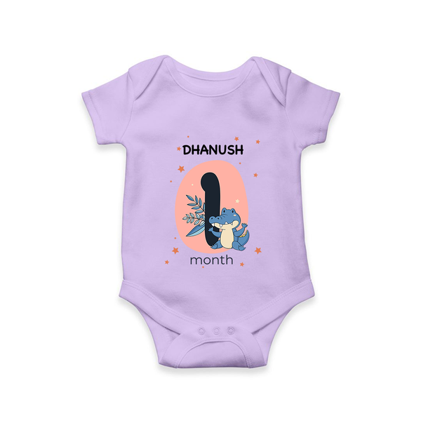 Baby Romper Birthday Outfit - 1st Month | Personalized Bodysuit | Cozy Cotton Fabric - LILAC - New Born (Chest 14")