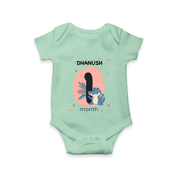 Baby Romper Birthday Outfit - 1st Month | Personalized Bodysuit | Cozy Cotton Fabric - MINT GREEN - New Born (Chest 14")