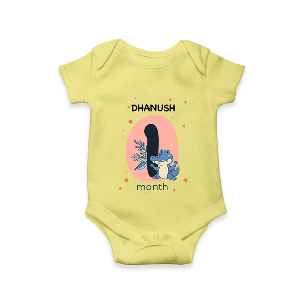 Baby Romper Birthday Outfit - 1st Month | Personalized Bodysuit | Cozy Cotton Fabric - PASTEL YELLOW - New Born (Chest 14")