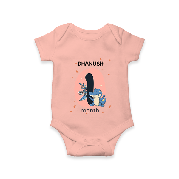 Baby Romper Birthday Outfit - 1st Month | Personalized Bodysuit | Cozy Cotton Fabric - PEACH - New Born (Chest 14")