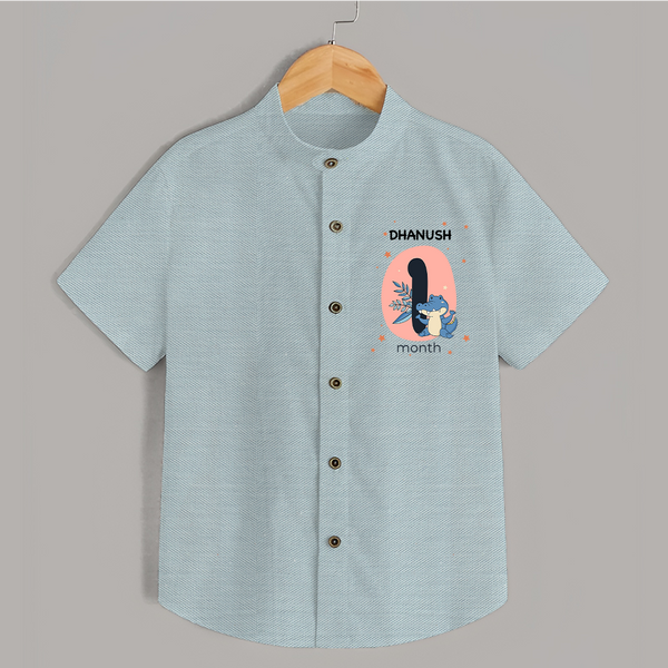 Baby Shirt Birthday Outfit - 1st Month | Personalized Shirt | Cozy Cotton Fabric - ARCTIC BLUE - 0 - 6 Months Old (Chest 23")