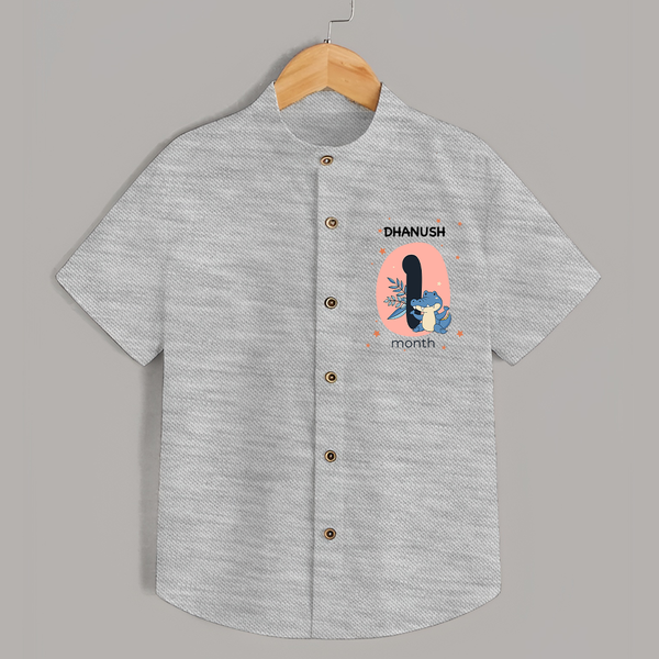 Baby Shirt Birthday Outfit - 1st Month | Personalized Shirt | Cozy Cotton Fabric - GREY - 0 - 6 Months Old (Chest 23")