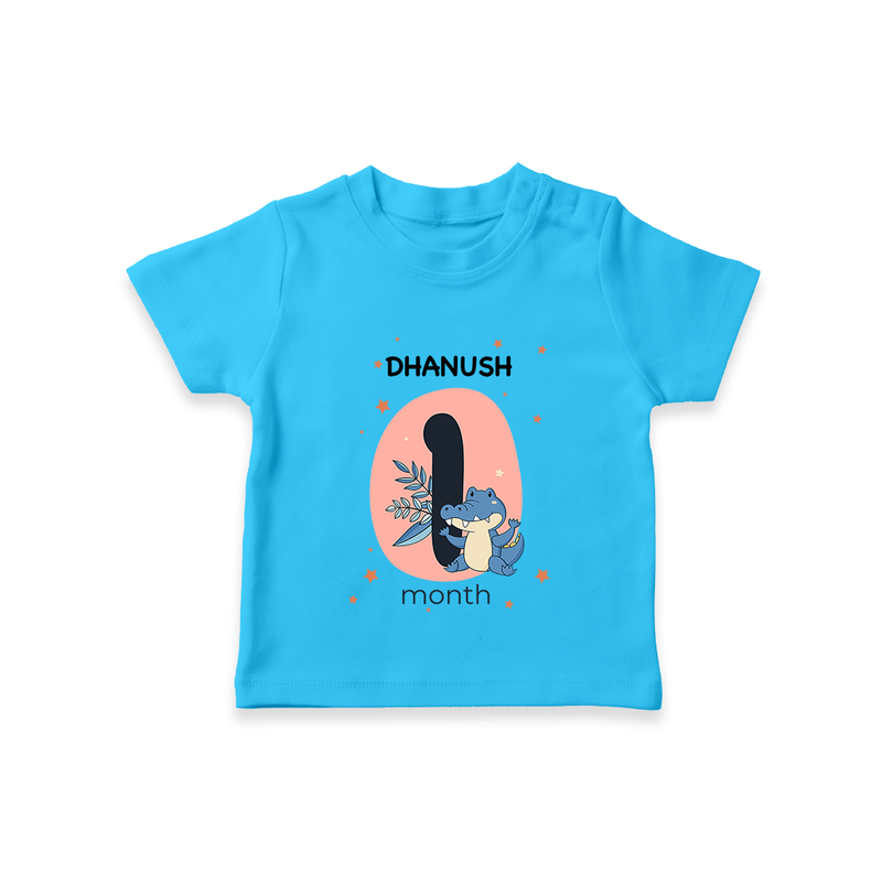 Baby T-Shirt Birthday Outfit - 1st Month | Personalized T-Shirt | Cozy Cotton Fabric - SKY BLUE - 0-5 Months Old (Chest 17")