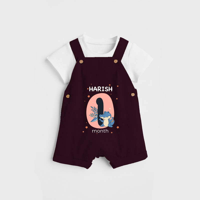 Commemorate your little one's 1st month with a customized Dungaree Set - MAROON - 0 - 5 Months Old (Chest 17")