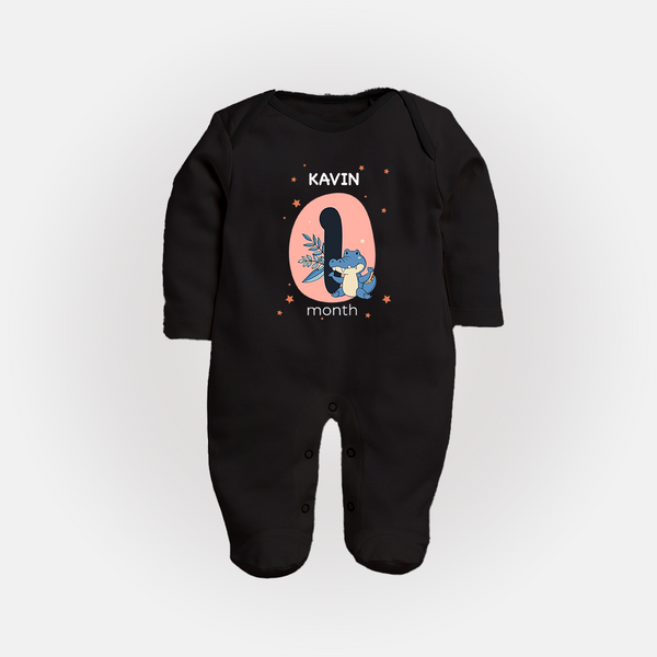 Baby Full Sleeve Bodysuit/ Sleep Suit/ Jumpsuit Birthday Outfit - 1st Month | Personalized Full Sleeve Bodysuit/ Sleep Suit/ Jumpsuit | Cozy Cotton Fabric - BLACK - New Born (Chest 7.5")