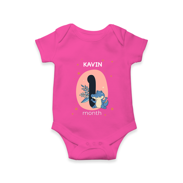 Baby Romper Birthday Outfit - 1st Month | Personalized Bodysuit | Cozy Cotton Fabric - HOT PINK - New Born (Chest 14")