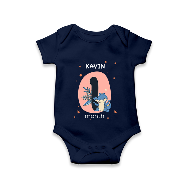 Baby Romper Birthday Outfit - 1st Month | Personalized Bodysuit | Cozy Cotton Fabric - NAVY BLUE - New Born (Chest 14")