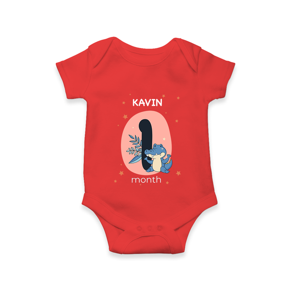 Baby Romper Birthday Outfit - 1st Month | Personalized Bodysuit | Cozy Cotton Fabric - RED - New Born (Chest 14")