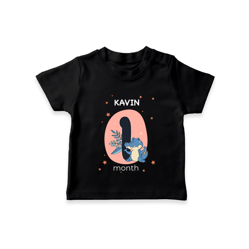 Baby T-Shirt Birthday Outfit - 1st Month | Personalized T-Shirt | Cozy Cotton Fabric - BLACK - 0-5 Months Old (Chest 17")