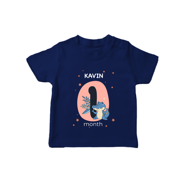 Baby T-Shirt Birthday Outfit - 1st Month | Personalized T-Shirt | Cozy Cotton Fabric - NAVY BLUE - 0-5 Months Old (Chest 17")