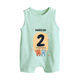 Baby Romper Suit/ Sleeveless Romper Birthday Outfit - 2nd Month | Personalized Romper Suit/ Sleeveless Romper | Cozy Cotton Fabric - MINT GREEN - 0 - 5 Months Old (Chest 18")