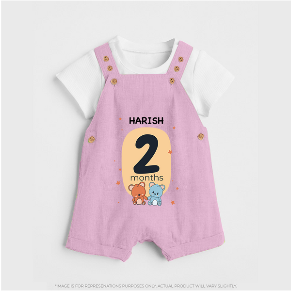 Baby Dungaree Set Birthday Outfit - 2nd Month | Personalized Dungaree Set | Cozy Cotton Fabric - BABY PINK - 0 - 5 Months Old (Chest 18")