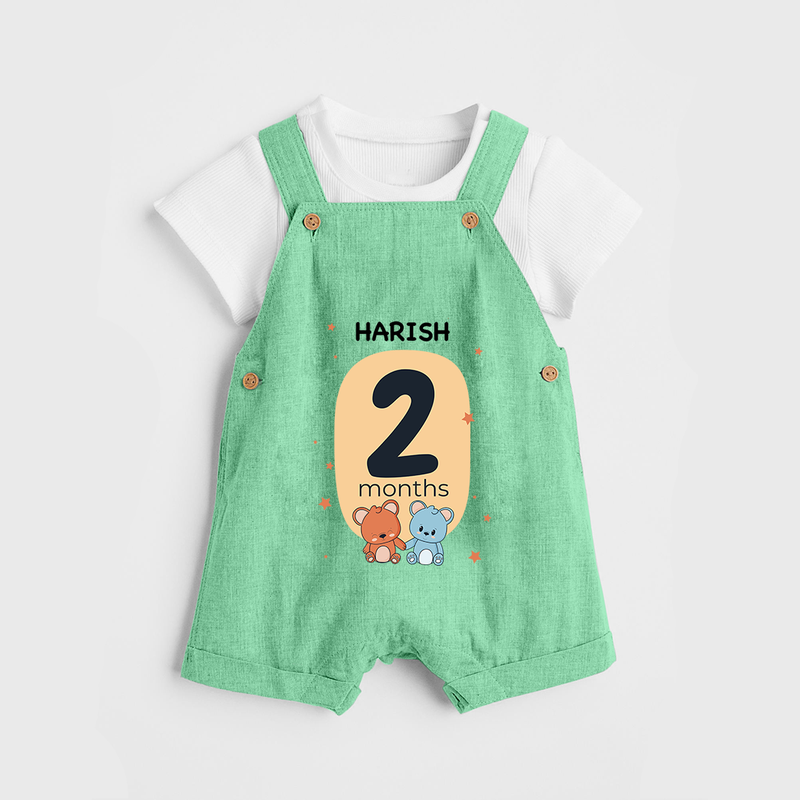 Baby Dungaree Set Birthday Outfit - 2nd Month | Personalized Dungaree Set | Cozy Cotton Fabric - GREEN - 0 - 5 Months Old (Chest 18")