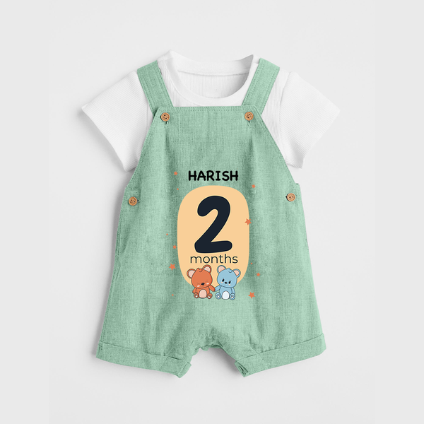 Baby Dungaree Set Birthday Outfit - 2nd Month | Personalized Dungaree Set | Cozy Cotton Fabric - MINT GREEN - 0 - 5 Months Old (Chest 18")