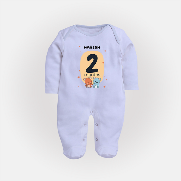 Baby Full Sleeve Bodysuit/ Sleep Suit/ Jumpsuit Birthday Outfit - 2nd Month | Personalized Full Sleeve Bodysuit/ Sleep Suit/ Jumpsuit | Cozy Cotton Fabric - BABY BLUE - New Born (Chest 7.5")