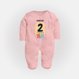 Baby Full Sleeve Bodysuit/ Sleep Suit/ Jumpsuit Birthday Outfit - 2nd Month | Personalized Full Sleeve Bodysuit/ Sleep Suit/ Jumpsuit | Cozy Cotton Fabric - BABY PINK - New Born (Chest 7.5")
