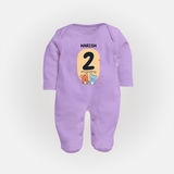 Baby Full Sleeve Bodysuit/ Sleep Suit/ Jumpsuit Birthday Outfit - 2nd Month | Personalized Full Sleeve Bodysuit/ Sleep Suit/ Jumpsuit | Cozy Cotton Fabric - LILAC - New Born (Chest 7.5")