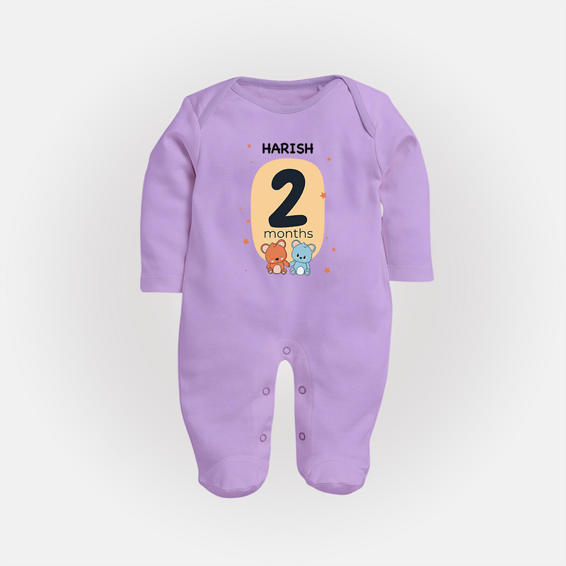 Baby Full Sleeve Bodysuit/ Sleep Suit/ Jumpsuit Birthday Outfit - 2nd Month | Personalized Full Sleeve Bodysuit/ Sleep Suit/ Jumpsuit | Cozy Cotton Fabric - LILAC - New Born (Chest 7.5")