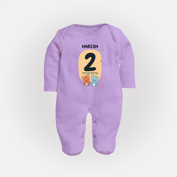 Baby Full Sleeve Bodysuit/ Sleep Suit/ Jumpsuit Birthday Outfit - 2nd Month | Personalized Full Sleeve Bodysuit/ Sleep Suit/ Jumpsuit | Cozy Cotton Fabric - LILAC - New Born (Chest 7.5")