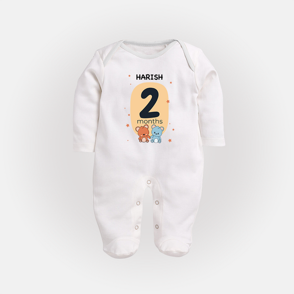 Baby Full Sleeve Bodysuit/ Sleep Suit/ Jumpsuit Birthday Outfit - 2nd Month | Personalized Full Sleeve Bodysuit/ Sleep Suit/ Jumpsuit | Cozy Cotton Fabric - WHITE - New Born (Chest 7.5")