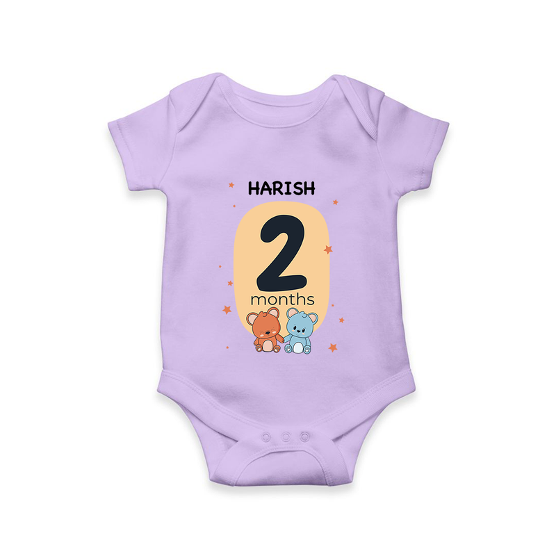 Baby Romper Birthday Outfit - 2nd Month | Personalized Bodysuit | Cozy Cotton Fabric - LILAC - New Born (Chest 14")