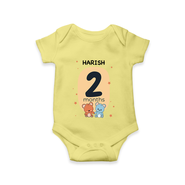 Baby Romper Birthday Outfit - 2nd Month | Personalized Bodysuit | Cozy Cotton Fabric - PASTEL YELLOW - New Born (Chest 14")