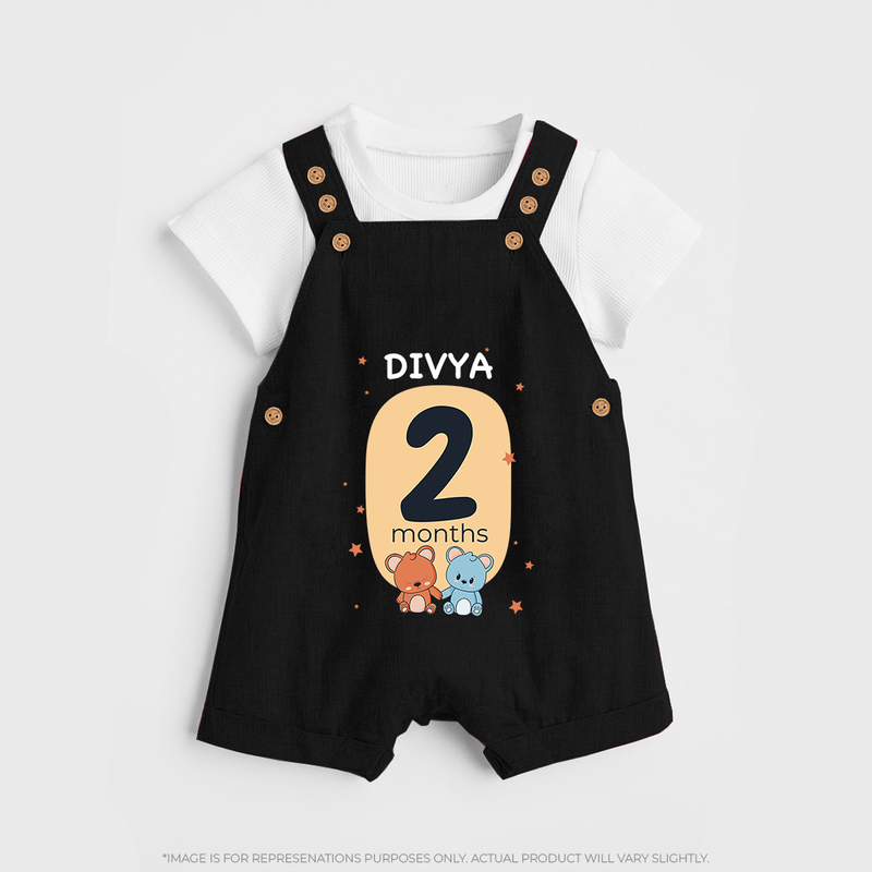 Baby Dungaree Set Birthday Outfit - 2nd Month | Personalized Dungaree Set | Cozy Cotton Fabric - BLACK - 0 - 5 Months Old (Chest 18")