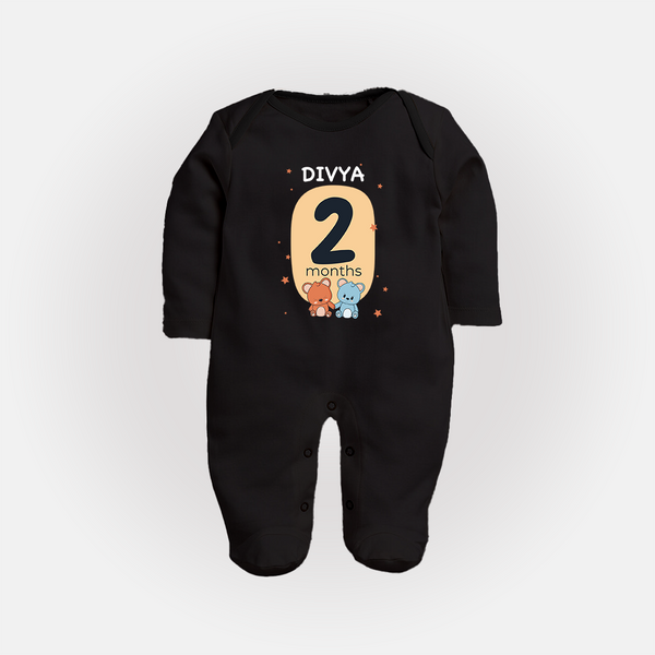 Baby Full Sleeve Bodysuit/ Sleep Suit/ Jumpsuit Birthday Outfit - 2nd Month | Personalized Full Sleeve Bodysuit/ Sleep Suit/ Jumpsuit | Cozy Cotton Fabric - BLACK - New Born (Chest 7.5")