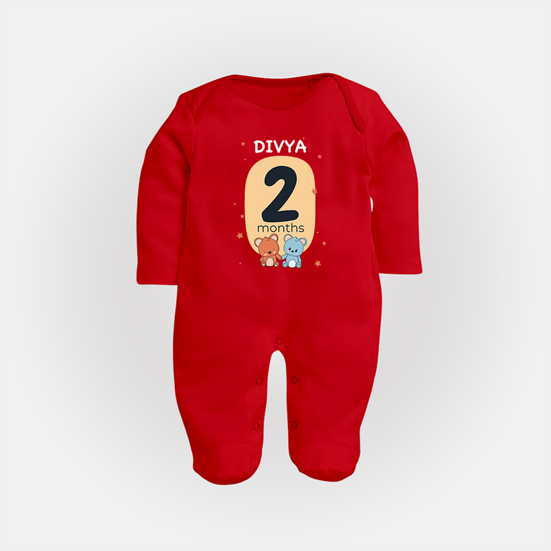 Baby Full Sleeve Bodysuit/ Sleep Suit/ Jumpsuit Birthday Outfit - 2nd Month | Personalized Full Sleeve Bodysuit/ Sleep Suit/ Jumpsuit | Cozy Cotton Fabric - RED - New Born (Chest 7.5")