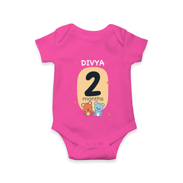 Baby Romper Birthday Outfit - 2nd Month | Personalized Bodysuit | Cozy Cotton Fabric - HOT PINK - New Born (Chest 14")