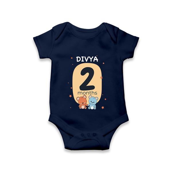 Baby Romper Birthday Outfit - 2nd Month | Personalized Bodysuit | Cozy Cotton Fabric - NAVY BLUE - New Born (Chest 14")