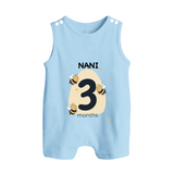 Baby Romper Suit/ Sleeveless Romper Birthday Outfit - 3rd Month | Personalized Romper Suit/ Sleeveless Romper | Cozy Cotton Fabric - BABY BLUE - 0 - 5 Months Old (Chest 18")