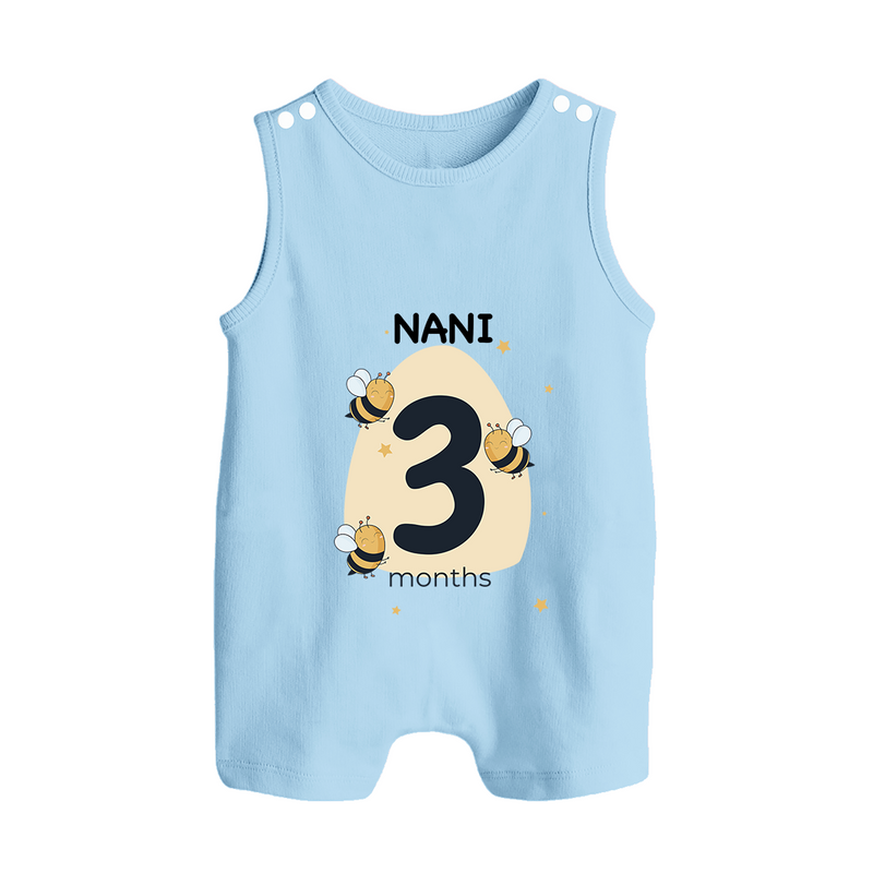 Baby Romper Suit/ Sleeveless Romper Birthday Outfit - 3rd Month | Personalized Romper Suit/ Sleeveless Romper | Cozy Cotton Fabric - BABY BLUE - 0 - 5 Months Old (Chest 18")