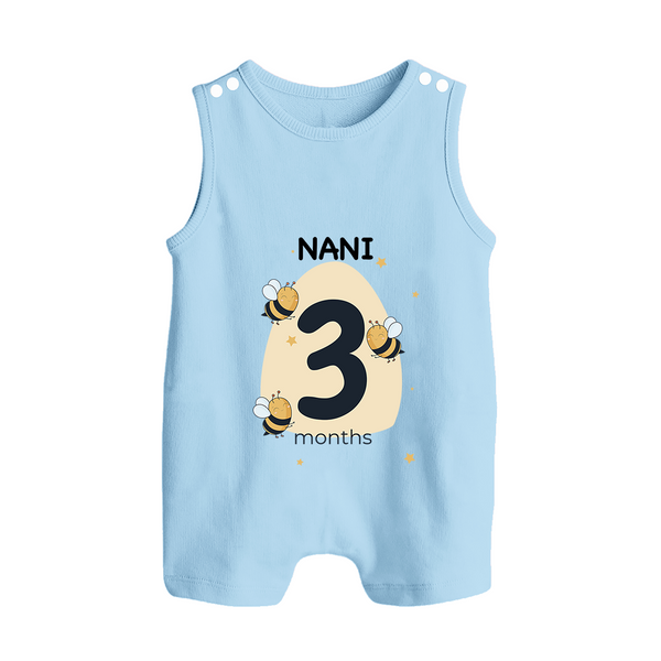 Baby Romper Suit/ Sleeveless Romper Birthday Outfit - 3rd Month | Personalized Romper Suit/ Sleeveless Romper | Cozy Cotton Fabric - BABY BLUE - 0 - 5 Months Old (Chest 18")