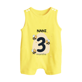 Baby Romper Suit/ Sleeveless Romper Birthday Outfit - 3rd Month | Personalized Romper Suit/ Sleeveless Romper | Cozy Cotton Fabric - PASTEL YELLOW - 0 - 5 Months Old (Chest 18")