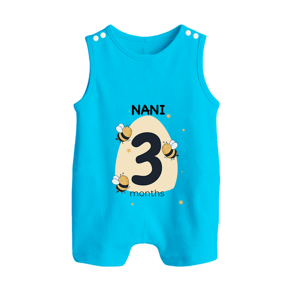 Baby Romper Suit/ Sleeveless Romper Birthday Outfit - 3rd Month | Personalized Romper Suit/ Sleeveless Romper | Cozy Cotton Fabric - SKY BLUE - 0 - 5 Months Old (Chest 18")