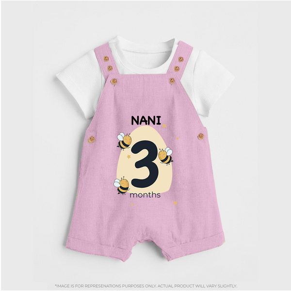 Baby Dungaree Set Birthday Outfit - 3rd Month | Personalized Dungaree Set | Cozy Cotton Fabric - BABY PINK - 0 - 5 Months Old (Chest 18")