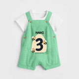 Baby Dungaree Set Birthday Outfit - 3rd Month | Personalized Dungaree Set | Cozy Cotton Fabric - GREEN - 0 - 5 Months Old (Chest 18")