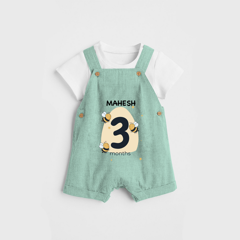 Commemorate your little one's 3rd month with a customized Dungaree Set - LIGHT GREEN - 0 - 5 Months Old (Chest 17")