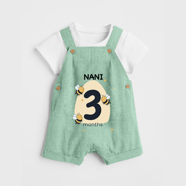 Baby Dungaree Set Birthday Outfit - 3rd Month | Personalized Dungaree Set | Cozy Cotton Fabric - MINT GREEN - 0 - 5 Months Old (Chest 18")