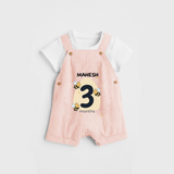 Commemorate your little one's 3rd month with a customized Dungaree Set - PEACH - 0 - 5 Months Old (Chest 17")