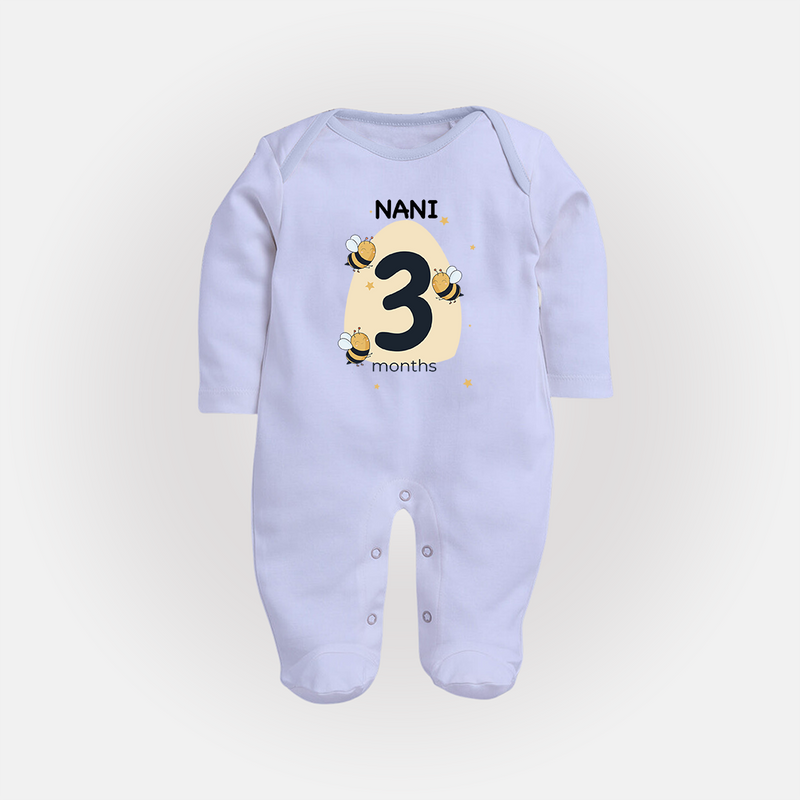 Baby Full Sleeve Bodysuit/ Sleep Suit/ Jumpsuit Birthday Outfit - 3rd Month | Personalized Full Sleeve Bodysuit/ Sleep Suit/ Jumpsuit | Cozy Cotton Fabric - BABY BLUE - New Born (Chest 7.5")