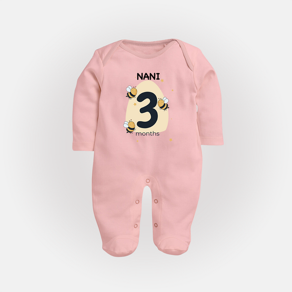 Baby Full Sleeve Bodysuit/ Sleep Suit/ Jumpsuit Birthday Outfit - 3rd Month | Personalized Full Sleeve Bodysuit/ Sleep Suit/ Jumpsuit | Cozy Cotton Fabric - BABY PINK - New Born (Chest 7.5")