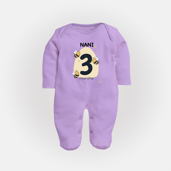 Baby Full Sleeve Bodysuit/ Sleep Suit/ Jumpsuit Birthday Outfit - 3rd Month | Personalized Full Sleeve Bodysuit/ Sleep Suit/ Jumpsuit | Cozy Cotton Fabric - LILAC - New Born (Chest 7.5")