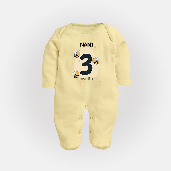 Baby Full Sleeve Bodysuit/ Sleep Suit/ Jumpsuit Birthday Outfit - 3rd Month | Personalized Full Sleeve Bodysuit/ Sleep Suit/ Jumpsuit | Cozy Cotton Fabric - PASTEL YELLOW - New Born (Chest 7.5")
