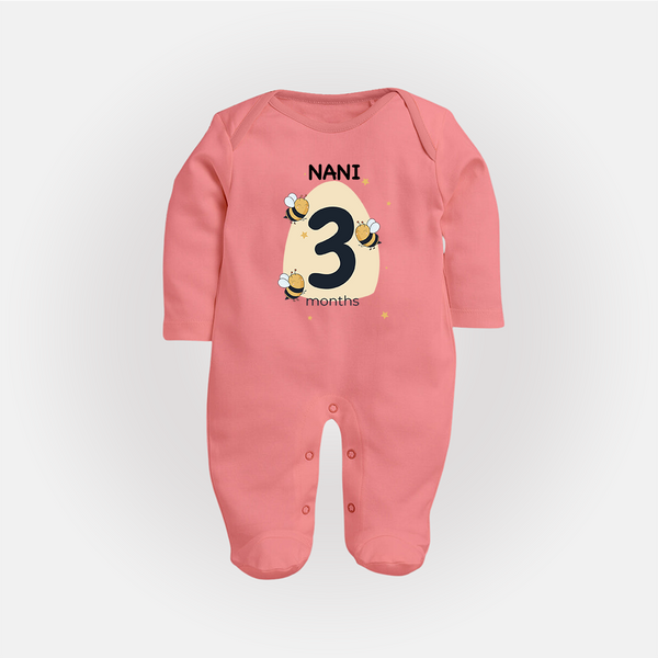 Baby Full Sleeve Bodysuit/ Sleep Suit/ Jumpsuit Birthday Outfit - 3rd Month | Personalized Full Sleeve Bodysuit/ Sleep Suit/ Jumpsuit | Cozy Cotton Fabric - PEACH - New Born (Chest 7.5")